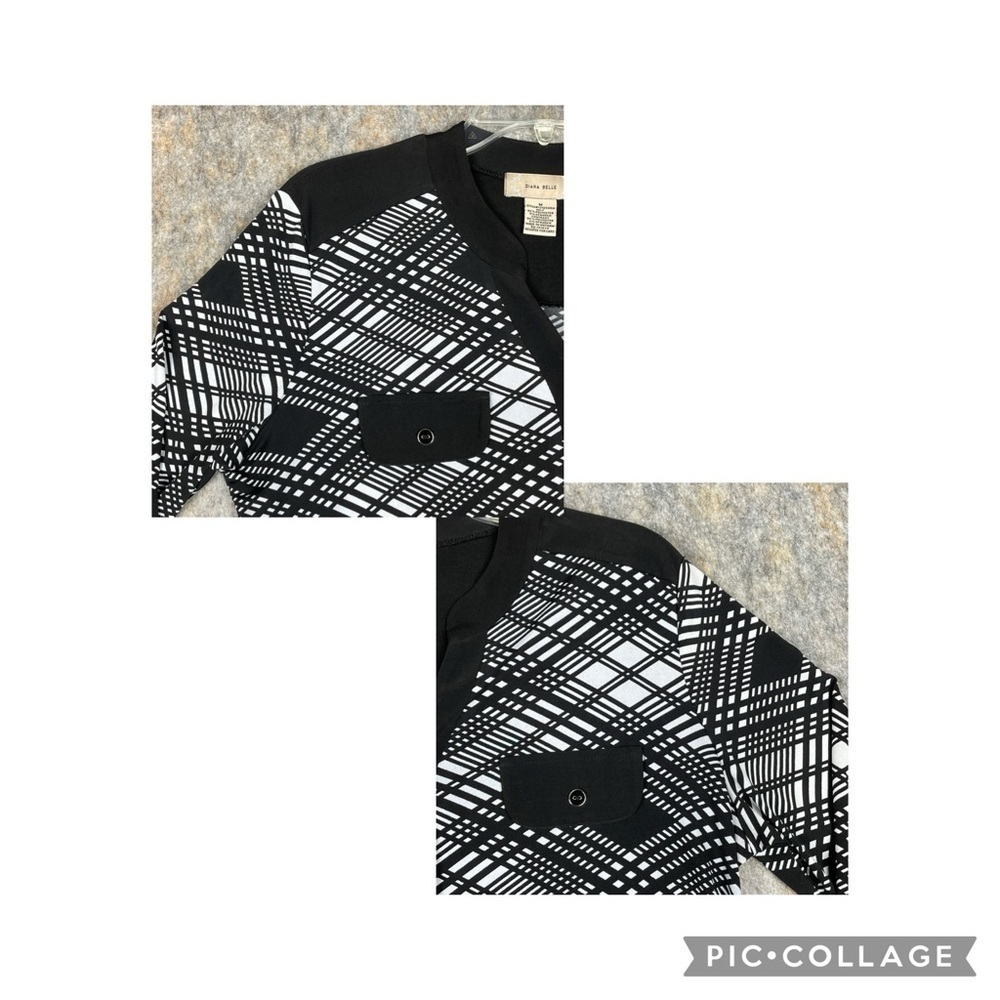 Diana Bell Black White Diagonal Print Office Attire Polished Casual Top - Sz M - Picture 5 of 16